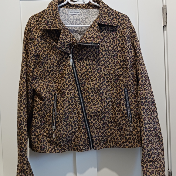 Domino Dollhouse Jackets & Blazers - Domino Dollhouse Denim Leopard Print Moto Jacket - Brown/Black